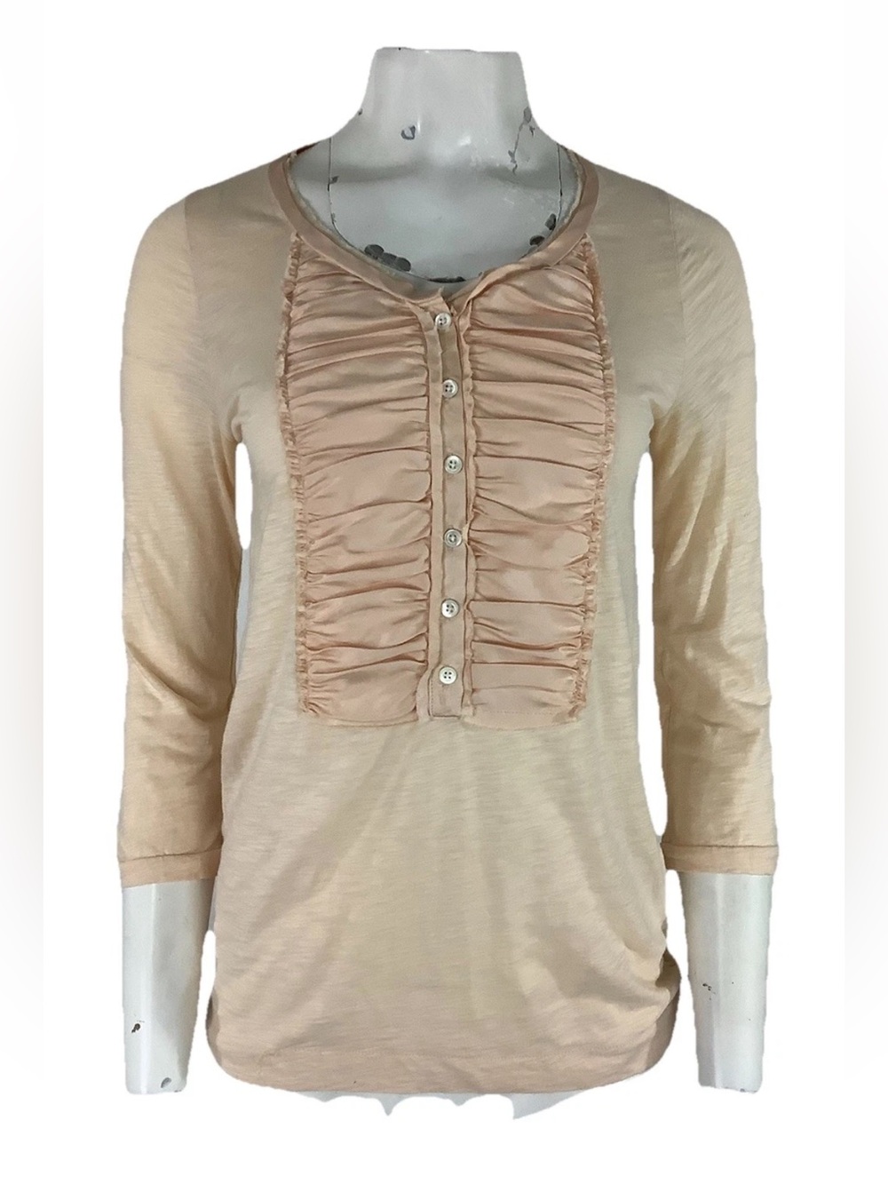 J Crew Sz S 100% Cotton Ruffle Henley Front Business Casual Top Peachy Pink